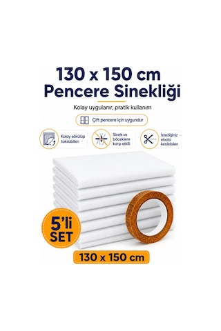 5li 130x150 5,6 Metre Cırt Bantlı Sökülüp Kesilebilir Takılabilen Çift Kanat Sineklik