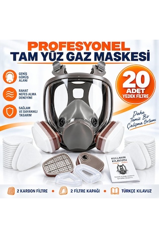 Valkyrie Profesyonel Tam Yüz Gaz Maskesi Çift Filtreli 20 Yedek Filtreli Ayarlanabilir Koruyucu Maske