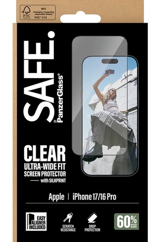 Safe. By Panzerglass Apple Uyumlu iPhone 17 16 Pro Ultra-wide Fit Çerçeve Aparatlı Siyah Çerçeveli Ekran Koruyucu