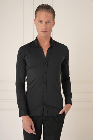 Efor Slim Fit Düğmeli Yaka Esnek Pamuk Klasik Siyah Gömlek Gk 727 Siyah