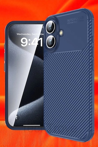 Apple Uyumlu iPhone 16 Kılıf Kamera Korumalı Darbe Emici Karbon Fiber Desenli Kapak