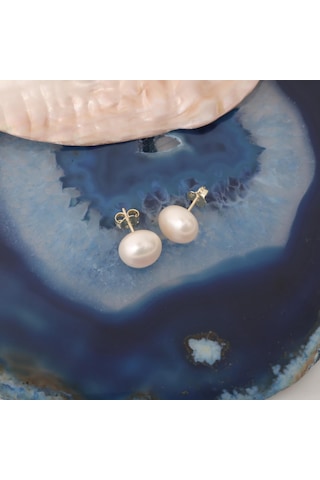 925 Ayar Gümüş Cream Tatlısu İncisi Çivi Küpe-11mm
