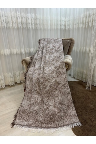 Özlü Home Pamuklu Koltuk Çekyat Örtüsü 170x220 Alaca Kahverengi Kaydırmaz Koltuk Şalı Kahverengi