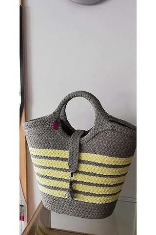 Durush Collection El İşçiliği Tek Üretim Plaj Çantası Gri-sarı