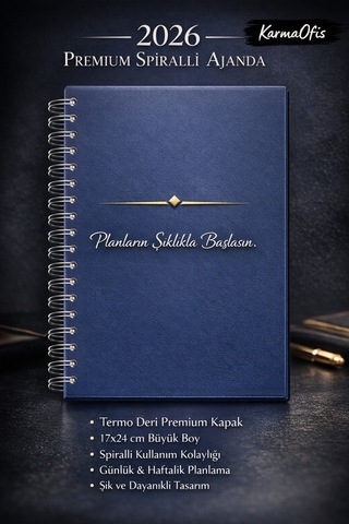 2026 Spiralli Ajanda 17x24 Termo Deri Lacivert Premium Günlük Planlayıcı Defter Lacivert
