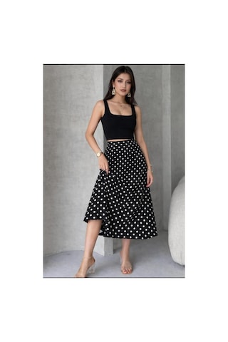 Unika Boutique Renkli Cizgi Desenli Uzun Bürümcük Kloş Etek Puanlı