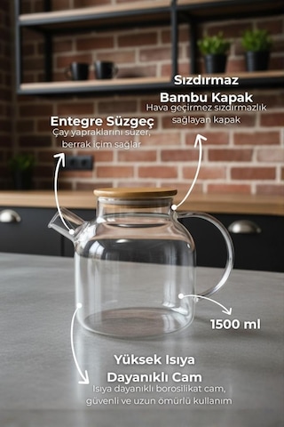 Bambum Taric - Cam Demlik 1500ml Şeffaf