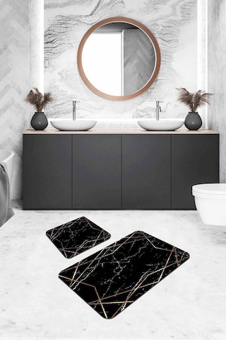 Siyah Prizma Banyo Halısı Klozet Takımı Paspas Seti Bs322n11
