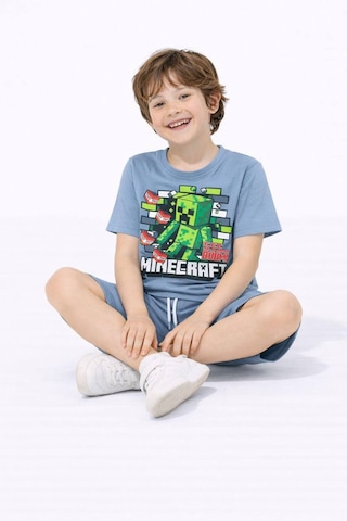 Miniko Kids Erkek Çocuk Mınecraft Desenli Pamuk Şortlu Takım Mavi