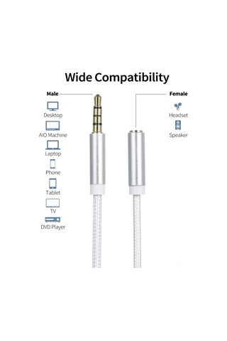 Maiyame 1.93m Gümüş 3.5mm Trrs Mikrofon Desteklı Ses Uzatma Kablosu - Telefon, Bilgisayar, Araç Ses Sistemi İçin Uyumlu