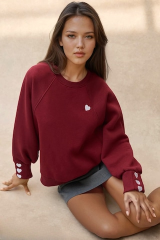 Hiccup İşlemeli Pamuklu Sweatshirt Bordo Kırmızı
