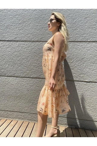 Meissa Fashion Bisiklet Yaka Elbise Çiçekli Askılı Yazlık
