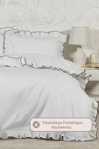 Elart Tılsım Nevresim Seti Pamuklu Fırfırlı 200x220 Cm Krem Krem