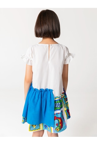 Sheshe Yarım Kollu Pamuklu Balık Desenli Kız Çocuk Elbise Renkli