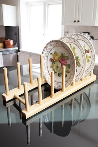 Bambu 6 Lı Tabak Düzenleme Aparatı Tabaklık 30x12 Cm Kahverengi