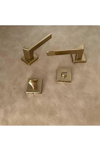Zey Mat Altın Kare Rozetli Wc Banyo Kapı Kolu 1 Takım