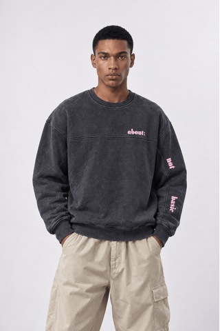 Respire Erkek About Baskılı Yıkamalı Oversize Sweatshirt Siyah