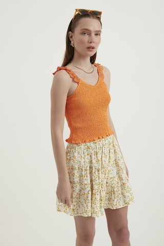 Hiccup V Yaka Fermuarlı Crop Top Turuncu