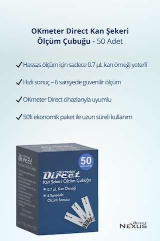 Direct Şeker Ölçüm Çubuğu Stribi 50'li