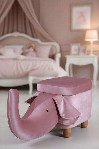 Lumis Garden Fil Figürlü Çocuk Odası Oyuncak Sandığı & Oturma Pufu Kapaklı, Saklama Alanlı 86 x 32 x 36 CM Pembe