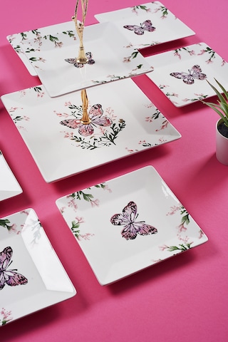 Piatti Naturali İkram Seti Kelebek Çift Katlı Sunum Tabağı & 6 Lı Tatlı Tabağı