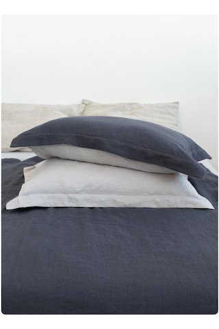 Lacivert-naturel% 100%100 Pamuklu Yıkamalı Vintage Çift Kişilik Nevresim Takımı, 200 X 220 Çok Renkli