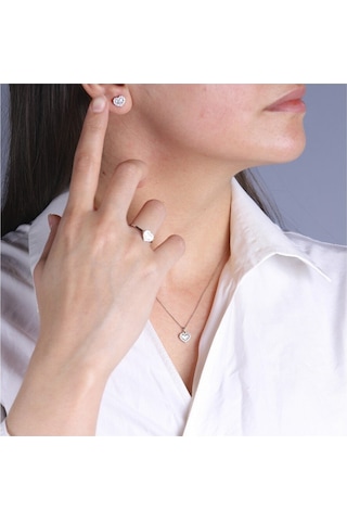 Diamond Line - Gülaylar - Beyaz Altın 8 Ayar Kalp Yüzük (527743629)