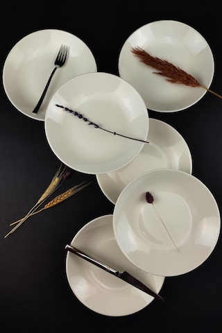 Digithome 6 Lı Deniz Form Çukur Tabak Yemek Tabağı Seti 19 Cm Krem Tl4037010 C320.003