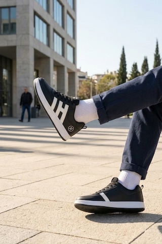 Papuç Sepeti 037 Erkek Rahat Taban Sneakers Spor Ayakkabı SİYAH-BEYAZ