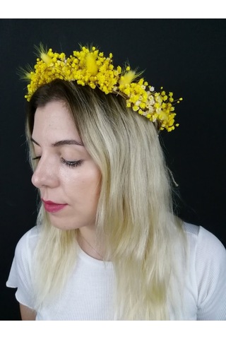 FdayAksesuar Kadın Sarı Kuru Çiçekli Taç FRDY31333