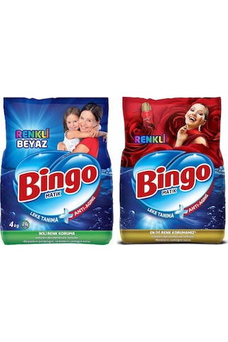 Bingo Matik Renkli Beyaz + Renkli Toz Çamaşır Deterjanı 2 x 4 KG