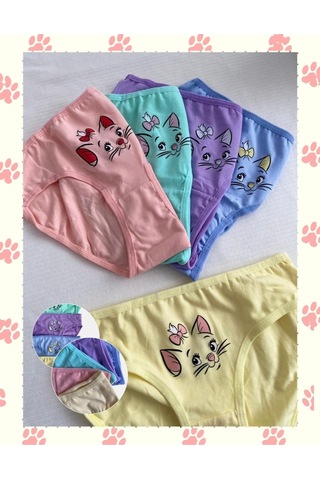 Alya Underwear Kedi Baskılı Pamuklu Kız Çocuk Külot, Renkli Slip Külot Çok Renkli P61