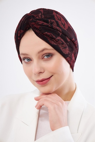 Bordo Simli Büzgülü Tesettür Bone Jakar Çiçek Desenli 2317 16 Bordo