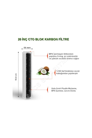 20 Inç Kartuş Cto Blok Karbon Filtre