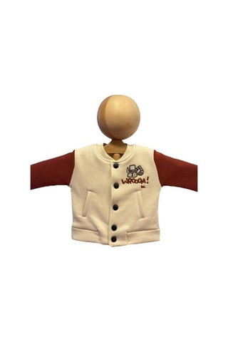 Erkek Bebek 3 İplik Sırt Baskılı Şardonlu Kolej Ceket-15452 Bej