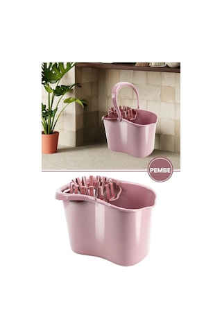 Sıkmalı Temizlik Kovası 15 Litre, Standart Sıkmalı Yer Zemin Temizlik Mop Kovası Pembe