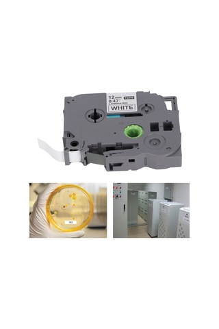 Yunboo 12mm Su Geçirmez Etiket Bantı 8m - Brother Pt-e100/d210/d450 Uyumlu - Beyaz Üstü Siyah Yazı - Dayanıklı Yapı - Pe Poşetli 1 Adet 1