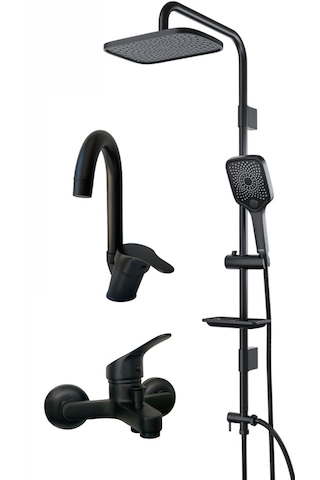 Armour Armatür Siyah Banyo Batarya Seti 3 Lü Set Siyah