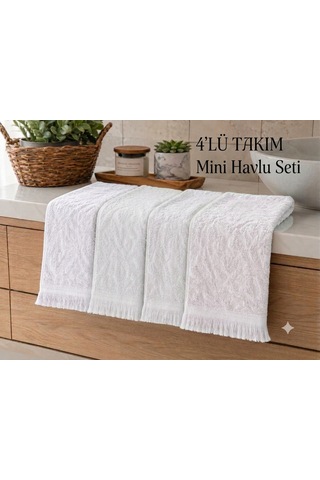 Pamuklu Mutfak Havlusu 4'lü Set 30x50 Cm El Ve Kurulama Havlusu Yumuşak Emici Çok Amaçlı Beyaz