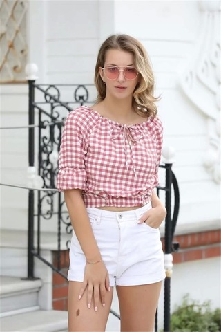 Lodmela Bağlama Detaylı Crop Bluz 1736gül Kurusu