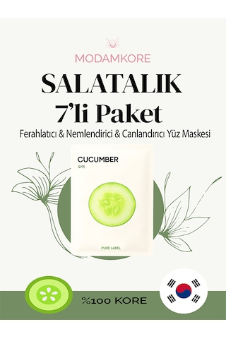Modamkore 7'li Paket Salatalık Özlü Kore Yüz Maskesi Ferahlatıcı Yoğun Nem