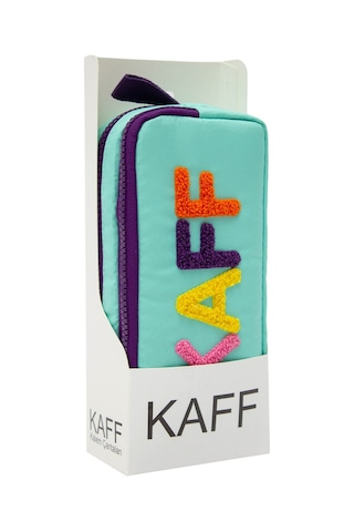 01108 Mint Yeşil Renk Mor Fermuarlı Su Geçirmez Bondit Kumaş Peluş Baskılı Çift Gözlü Kalemlik