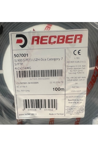 Reçber Sl900 S/f23 Lszh-dca Cat 7 S/ftp 100 Metre Gri