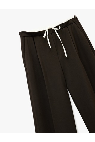 Koton Cepli Pile Detaylı Beli Bağcıklı Geniş Paça Kumaş Pantolon Kahverengi 6wak40185pw Kahve