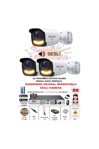 3 Lü Sesli Güvenlik Kamerası 5 Mp Gece Renkli Yüz Ve Araç Tanımalı Full Hd Kamera Sistemi