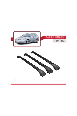 Saab 9-3 Sportwagon 2006-2012 Arası İle Uyumlu Ace-1 Ara Atkı Tavan Barı Siyah 3 Adet Bar