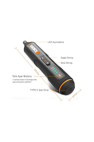 Worx WX240 4V/1.5Ah Li-ion Akıllı Şarjlı Tornavida + 26 adet