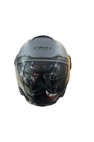 Sway Helmets 737 Camlı Güneş Gözlüklü Yarım Kask Mat Gri