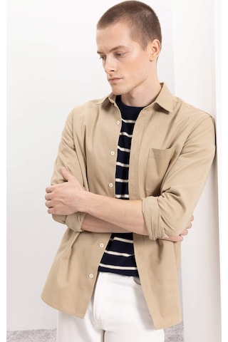 DeFacto %100 Pamuk Regular Fit Düğmeli Basic Düz Gabardin Uzun Kollu Gömlek A5383AX24AUBG801