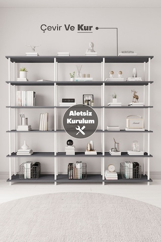 Çevir Kur 200 Cm Antrasit Kitaplık Bd 200 177 29 Cm Antrasit
